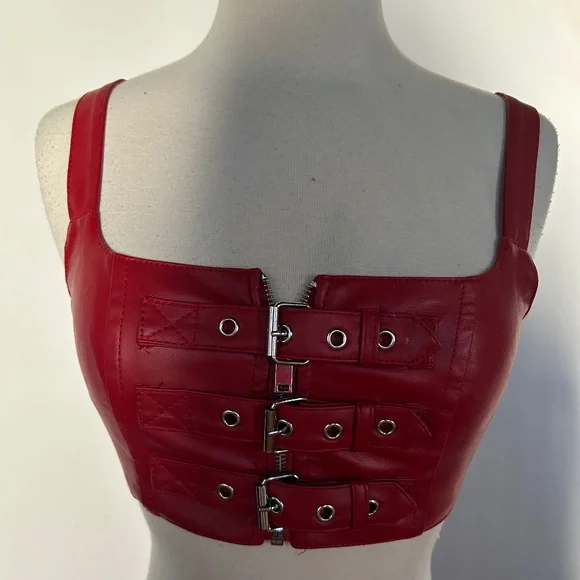 Current Mood Faux Leather Buckle Top XS - Picture 1 of 6